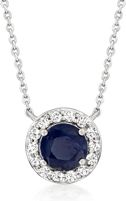 1.00 Carat Sapphire and .20 Ct. T.W. Diamond Pendant Necklace in 14Kt White Gold