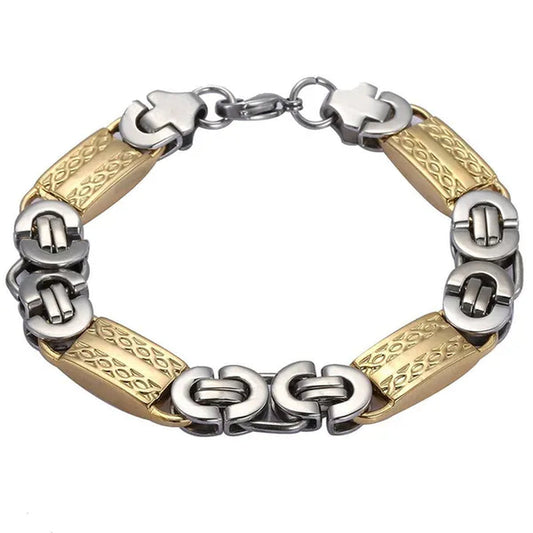 11mm Mens Chain Boys Bracelet Silver Gold Tone Byzantine Link Stainless Steel Bracelet