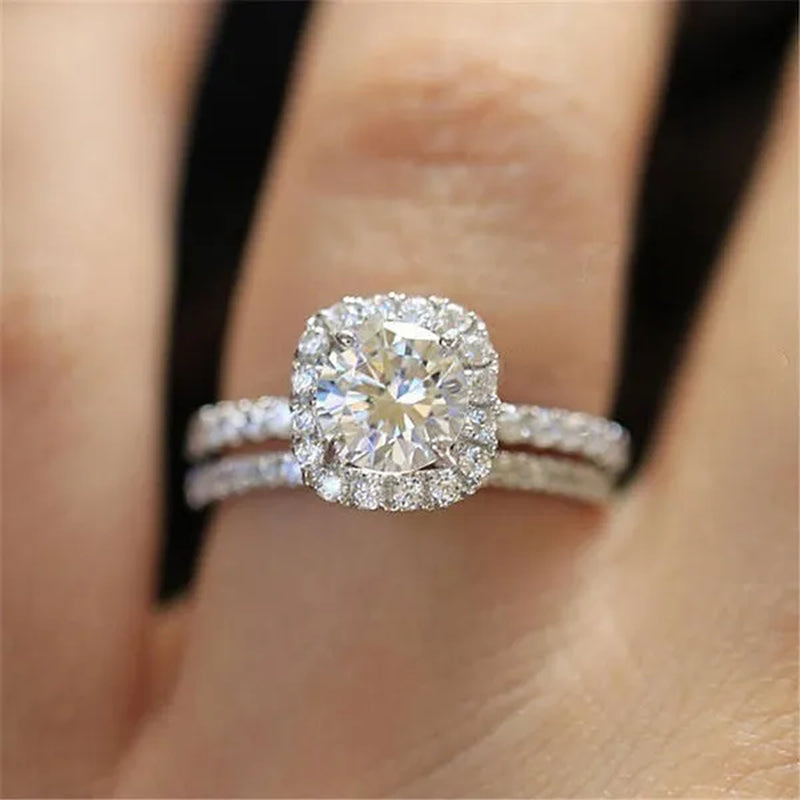 Exquisite Silver Plated Round Cut White Sapphire Diamond Promise Rings Courtship Jewelry Engagement Accessories