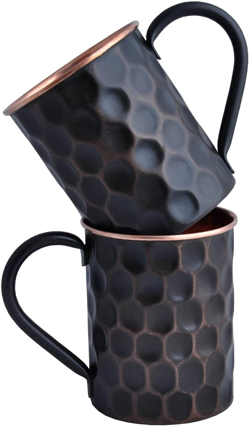 20 Oz Honeycomb Black Matte Moscow Mule Mugs Pure Copper Cups for Drinking Water Gifts for Him Her on Anniversary Genuine Copper Mugs for Moscow Mules Real Solid Tankard Mug Cup Set of 2