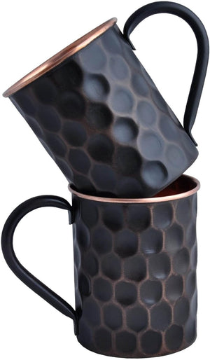 20 Oz Honeycomb Black Matte Moscow Mule Mugs Pure Copper Cups for Drinking Water Gifts for Him Her on Anniversary Genuine Copper Mugs for Moscow Mules Real Solid Tankard Mug Cup Set of 2