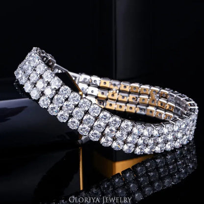 Gloriya Hot Selling Gorgeous 3 Row Round Sparkly Top Grade Zirconia Wide Bridal Bracelets for Women Engagement Wedding Party Jewelry