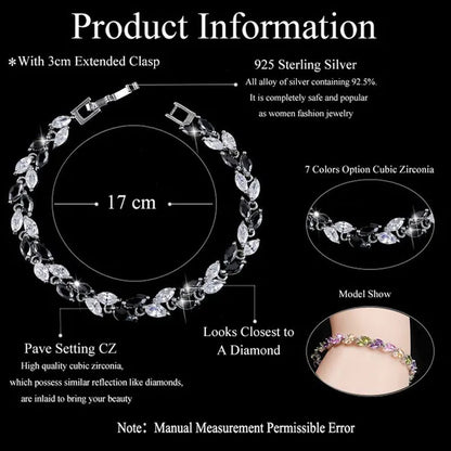 Gloriya Silver Plated Inlay Black and White AAA Grade CZ Crystal Leaf Chain Bracelet Bangle for Women 2024 Fashion Design Fashion Mujer Jewelry