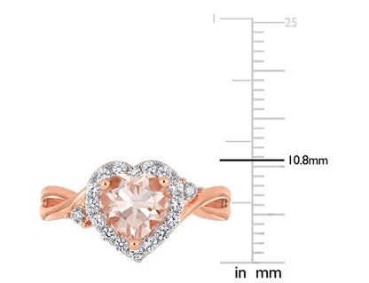 1.10 Carat (Ctw) Morganite Heart Promise Ring in Rose Pink Sterling Silver Synthetic White Sapphires