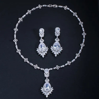 CANDICE White Gold Plated Marquise Cubic Zirconia Bridal Big Drop Earrings Necklace Set For Women Gorgeous Engagement Wedding Jewelry Sets