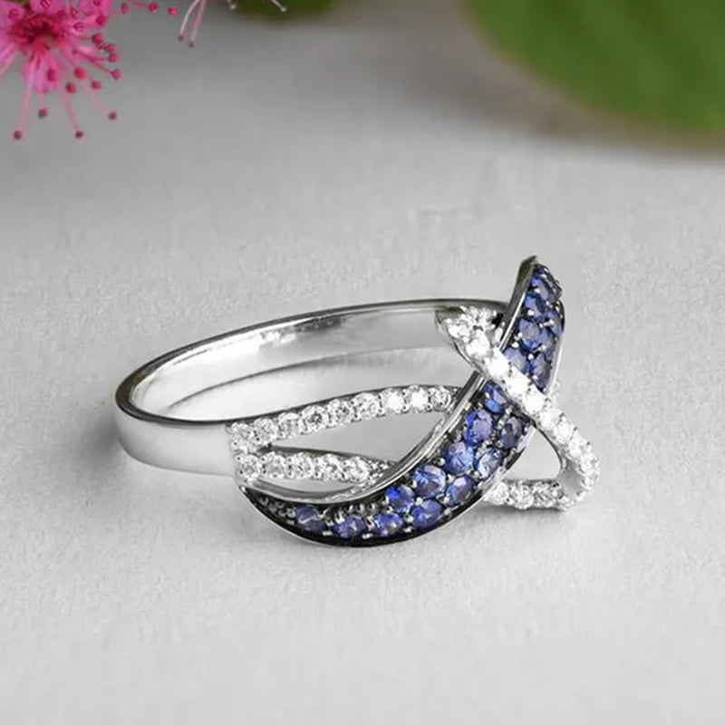 Women's Fashion Rings Exquisite silver-plated Blue Gemstone Ring Noble Women Diamond Engagement Wedding Birthday Cocktail Ring Beautiful Charming Valentine's Day Gift Proposal  Ring size 5-11