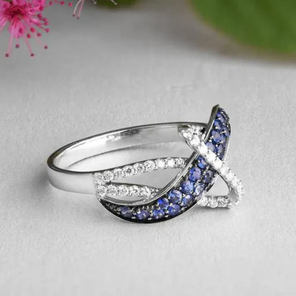 Women's Fashion Rings Exquisite silver-plated Blue Gemstone Ring Noble Women Diamond Engagement Wedding Birthday Cocktail Ring Beautiful Charming Valentine's Day Gift Proposal  Ring size 5-11