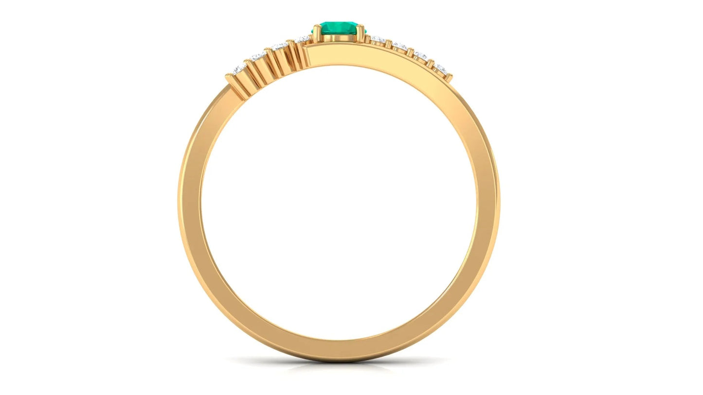 Minimal Emerald Bypass Promise Ring for Women, May Birthstone Ring (AAA Quality), 14K Yellow Gold, US 8.50