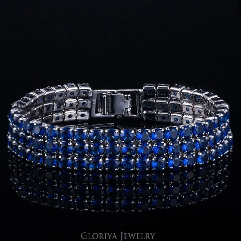 Gloriya Hot Selling Gorgeous 3 Row Round Sparkly Top Grade Zirconia Wide Bridal Bracelets for Women Engagement Wedding Party Jewelry