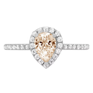 0.8Ct Pear Cut Champagne Simulated Diamond 14K White Gold Anniversary Engagement Halo Ring Size 9.5