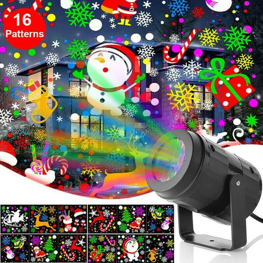 Indoor 16 Patterns LED Moving Snowflake Laser Light Projector Lamp Christmas Party Decor