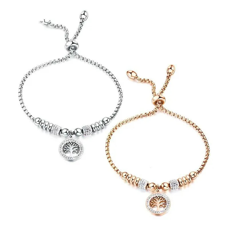 Rose Gold Plated Tree of Life Charm Bracelets for Women Christmas Jewelry Gifts for Family Size 22cm