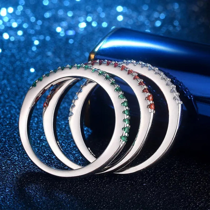 CANDICE Simple Sterling Silver Plated Eterity Wedding Ring Pave Natural Rose Red Green Blue Cubic Zirconia Stackable Rings Fashion Jewelry for Women Engagement Gift（Us SIZE 6-9）