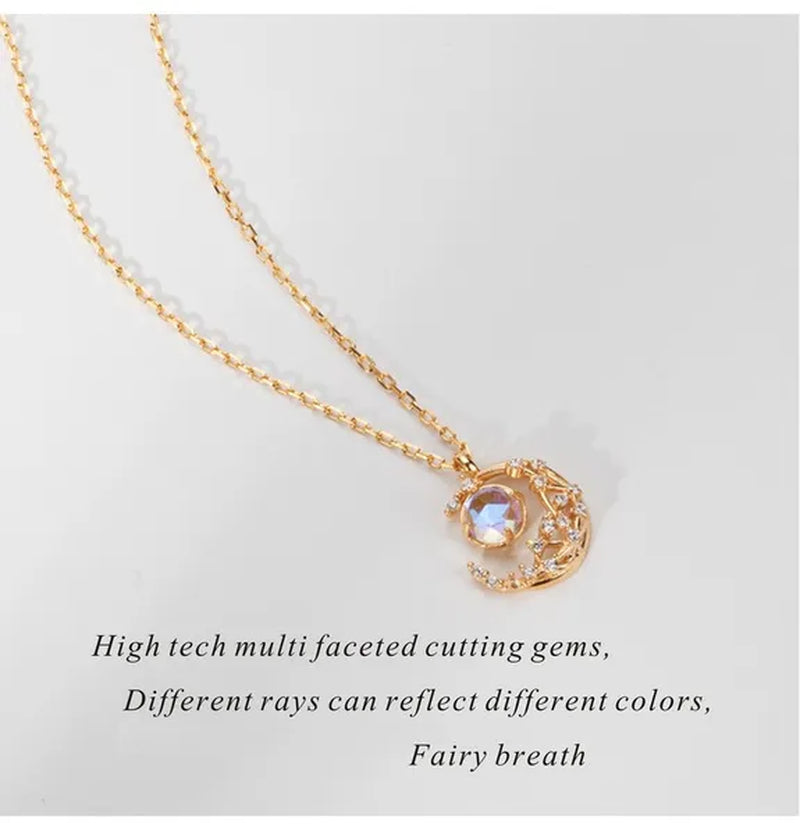 Exquisite Fashion Zircon Set Gem Moon Necklace Elegant Women's Pendant Necklace Fairy Necklace Exquisite Fashion Accessories Lover's Gift Necklace Anniversary Christmas Gift Jewelry