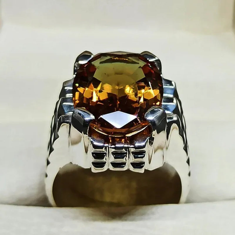 14 Carat Big Oval Cut Alexandrite Mens Ring Silver Color Handmade Color Changing Gemstone Ring Size 5-11