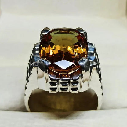 14 Carat Big Oval Cut Alexandrite Mens Ring Silver Color Handmade Color Changing Gemstone Ring Size 5-11