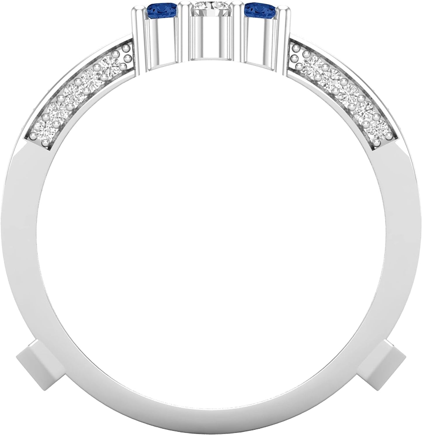 round Gemstone and White Diamond Enhancer Double Wrap Guard Anniversary Band Ring for Women in 18K White Gold (White Diamond- 0.33 CT, Color I-J, Clarity I1-I2)