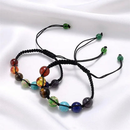 2022 New Fashion Classic 7 Chakra Beads Bracelet Natural Stone Black Rope Braided Yoga Reiki Healing Balance Bracelets Bangles Couple Bead Bracelet Meditation Gift Jewelry