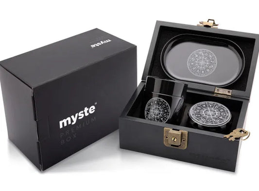 MYSTE BLUE MANDALA Stash Box Smell Proof Set, Grinder Large 2.5'' (63Mm), Premium Combo Stashbox Kit, Wooden with Accessories