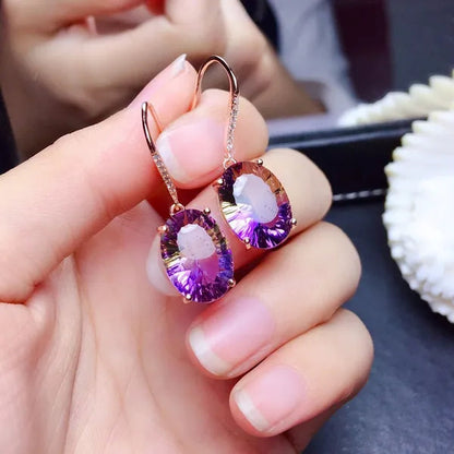2022 Fashion Trend New Earrings Colorful Gemstone Amethyst Plating 18K Earrings for Women Charm Jewelry Christmas Party Gift