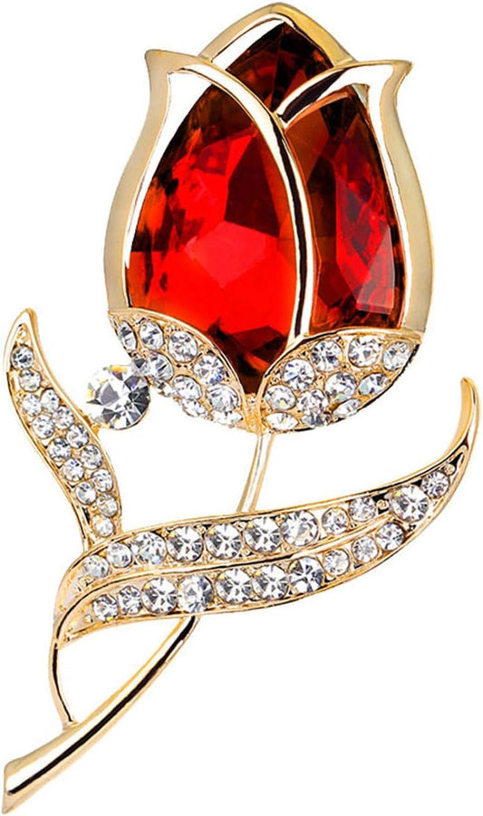 Gold Bee Pin Jewelry Rose Alloy Diamond-Studded Fashion Flower Luxury Brooch Atmosphere Brooch Womens Christmas (Red, One Size)