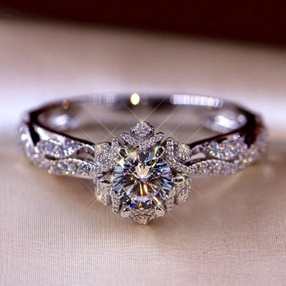 Dazzling Beautiful Women'S Fashion Exquisite Jewelry White Rhinestone Zircon Ring Romantic Bride Princess Engagement Wedding Ring Anniversary Gift Jewelry Size US4-12