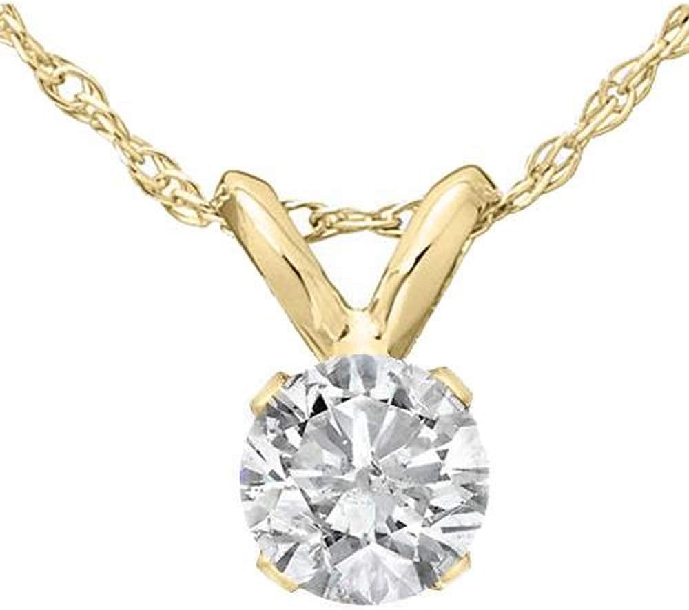 14K White or Yellow Gold 1/3 Ct Diamond Round-Cut Natural Solitaire Pendant Women'S 18" 14K Gold Chain Necklace