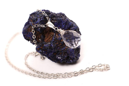Clear Rock Crystal Quartz 12X17Mm Faceted Briolette Drop Wire Wrapped Gemstone Pendant Necklace in 925 Sterling Silver Chain and Clasp (24")