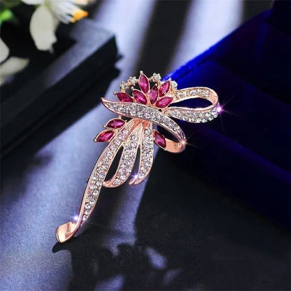 High End Atmosphere Retro Diamond Inlaid Flower Brooch Ladies Temperament Personality Cat's Eye Pin