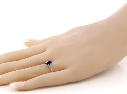14K White Gold Gemstone Birthstone and White Diamond Engagement Ring | Oval Shape 6X4MM | Wedding Anniversary Promise Gold Ring for Women | Available in Size 5, 6, 7, 8, 9