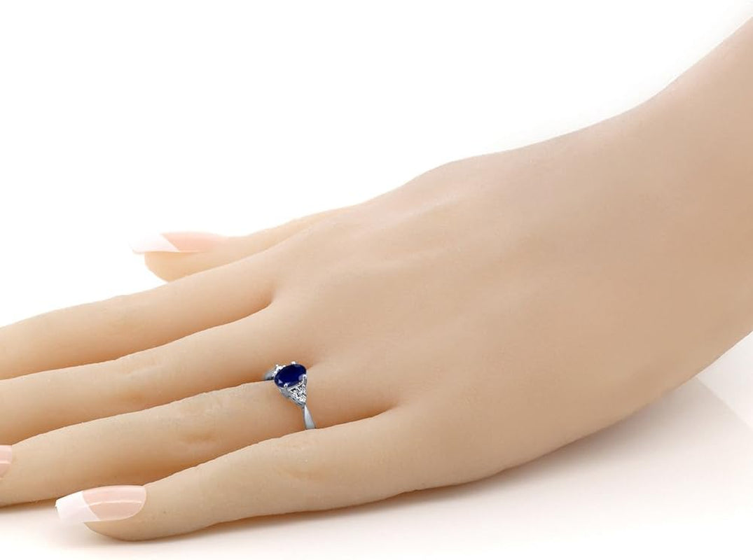 14K White Gold Blue Sapphire and White Diamond Engagement Ring for Women (0.61 Cttw, Gemstone Birthstone, Available 5,6,7,8,9)