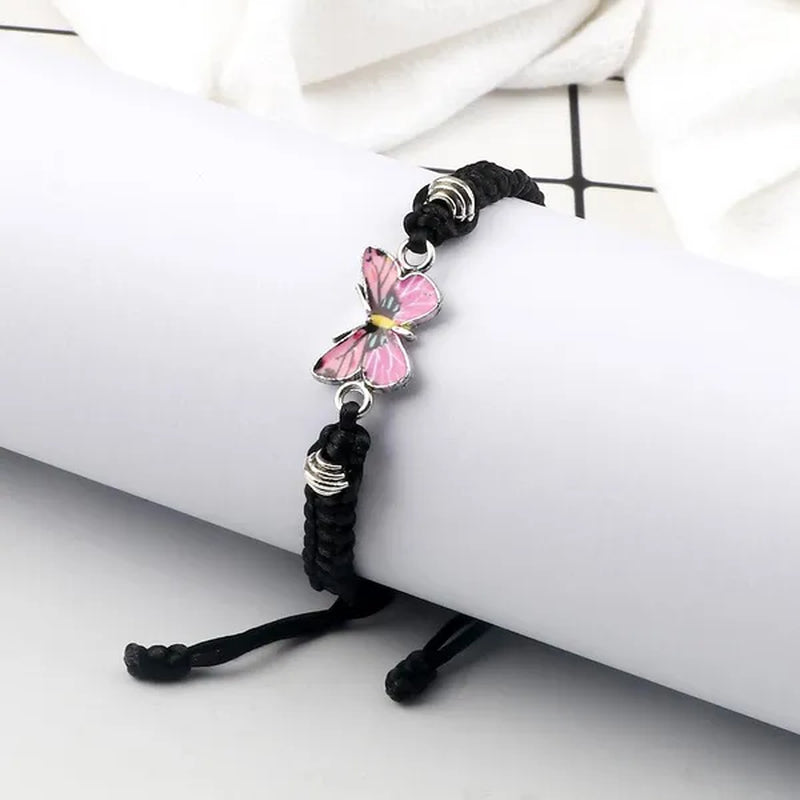2022 Hot Adjustable Braided String Bracelet for Women Grey Butterfly Pendant Handmade Charm Bangles Fashion Girl Jewelry