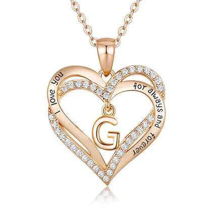 Exquisite Fashion Women's Creative Initials Necklace Diamond Love Pendant Engagement Necklaces for Women Letters Jewelry Accessories Birthday Holiday Anniversary Gift
