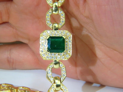 6.25CT NATURAL EMERALD DIAMOND BRACELET 18KT GREEK LINKED DECO