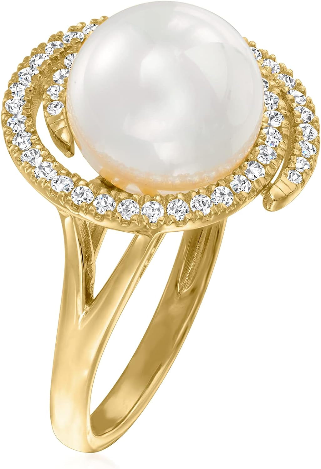 11Mm Shell Pearl and .40 Ct. T.W. CZ Swirl Ring in 18Kt Gold over Sterling