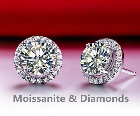 Brilliant round Cut Halo Solitaire Moissanite & Simulated Diamond Solitaire Stud Back Earrings Engagement & Wedding Jewelry Ear Studs Bridal Gift Diamond Stud Earrings Stud Earrings Stud Earrings for Women Jewelry
