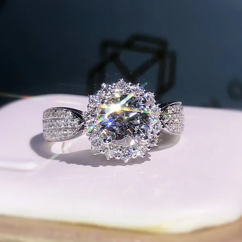 Exquisite Gorgeous 925 Sterling Silver Ring round Cut Moissanite Diamond Bridal Engagement Wedding Band Rings Women'S Birthday Proposal Party Jewelry Gift Size