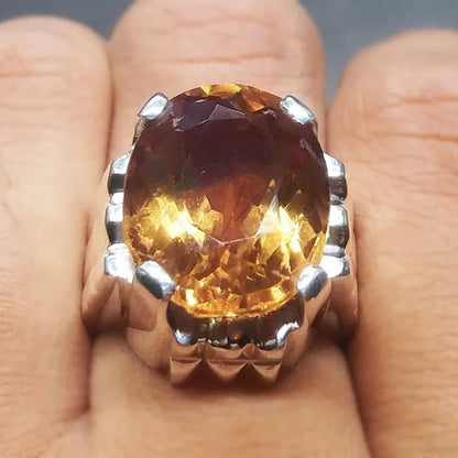 14 Carat Big Oval Cut Alexandrite Mens Ring Silver Color Handmade Color Changing Gemstone Ring Size 5-11