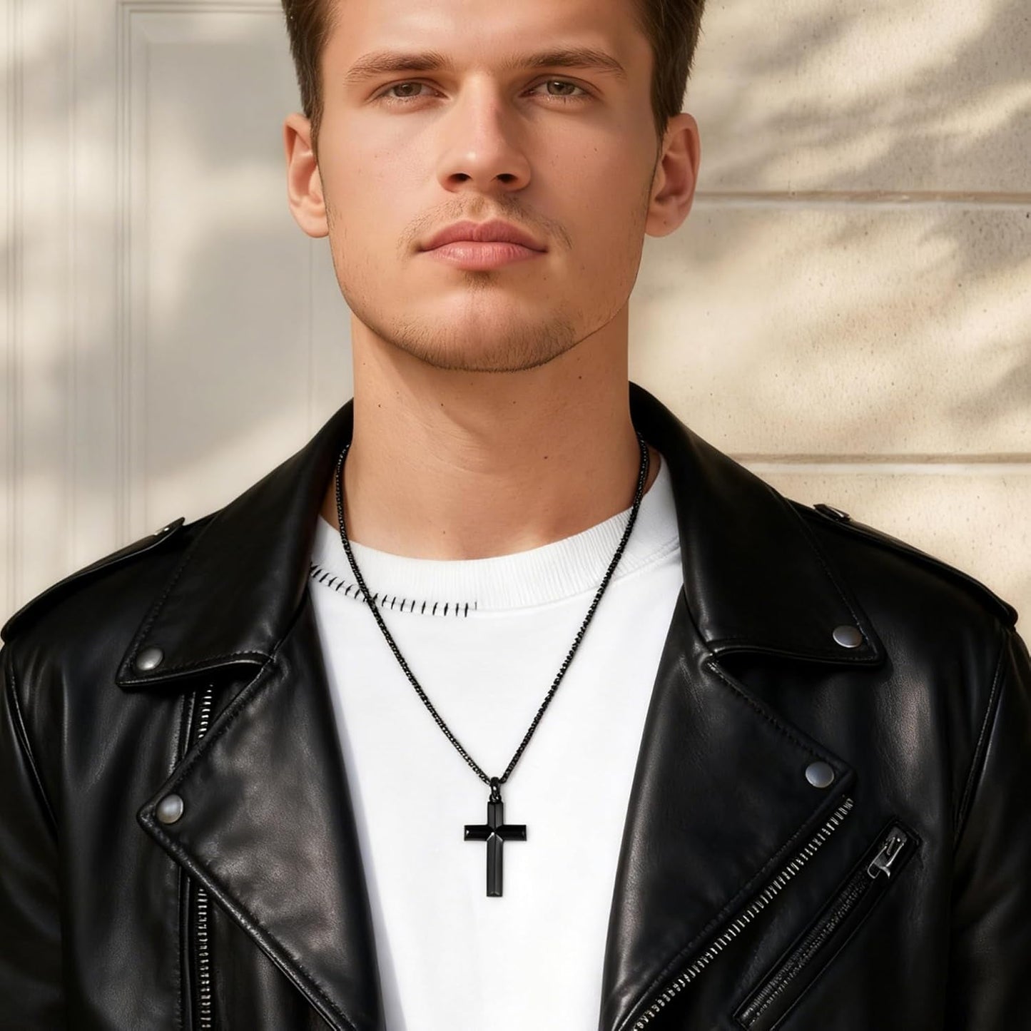 Cross Pendant for Men -18K Gold-Plated/Silver/Black Cross Necklace, Suitable for Men - Non Fading and 100% Waterproof Men'S Necklace, 24-26 Inch Box Adjustable Chain