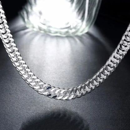 925 Sterling Silver 6MM/10MM Thick Tight Filled Heavy 925 Solid Silver Double Cuban Link Chain Necklace&Bracelet Fashion Jewelry Set(20/22/24 inches)for Women and Men