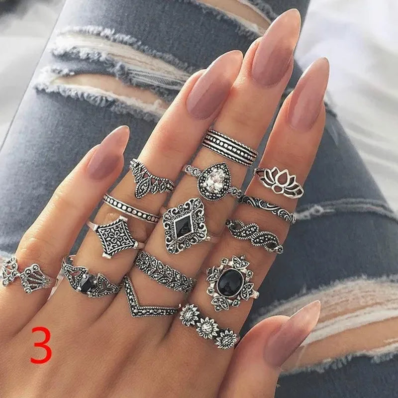 10Style Retro Beauty Avatar Coin Cross Ring Set Pattern Love Fatima Palm Ring Set for Women