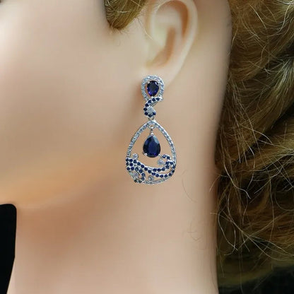 925 Silver Jewelry Sets Black Sapphire White Topaz Decoration For Women Party Earrings/Pendant Necklace Set