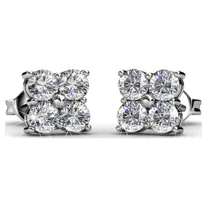Rae 18K White Gold Plated Silver Stud Earrings with Swarovski Crystals | round Cut Crystal Earring Set for Women
