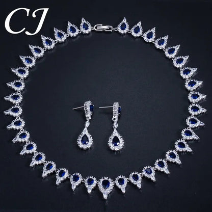 CANDICE Stunning Pave Yellow Citrine Luxury Jewelry Pear Shape CZ Crystal Choker Necklace And Earrings Bride Set for Women Party Wedding Accessories