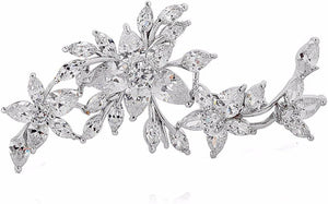 Silver Plated Base Diamante Zircon Flower Blossom Brooch Badge Pin Classic Design for Women