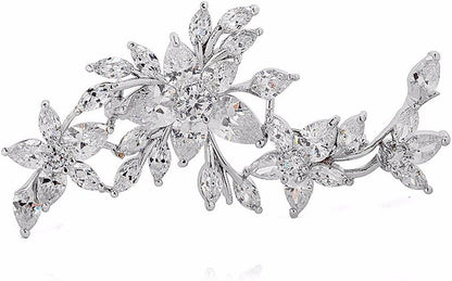 Silver Plated Base Diamante Zircon Flower Blossom Brooch Badge Pin Classic Design for Women