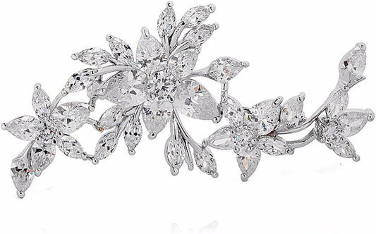 Silver Plated Base Diamante Zircon Flower Blossom Brooch Badge Pin Classic Design for Women
