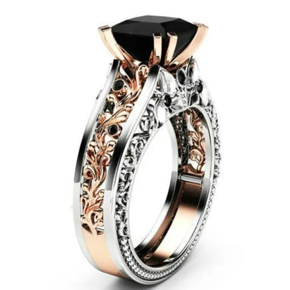 Princess Black Sapphire Diamond Engagement Ring 18K Rose Gold 925 Sterling Silver Wedding Bridal Rings Size 5-10