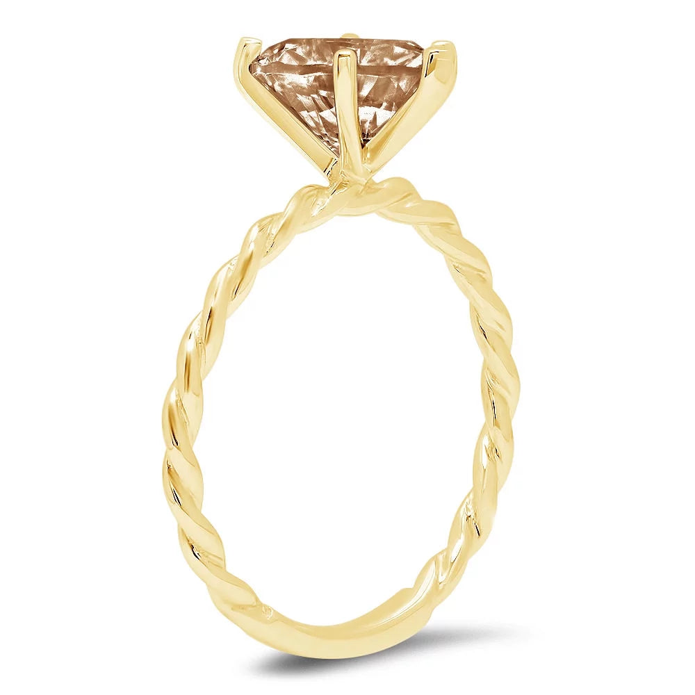 2.0Ct Heart Cut Brown Champagne Simulated Diamond 14K Yellow Gold Engraving Statement Anniversary Engagement Wedding Solitaire Ring Size 5