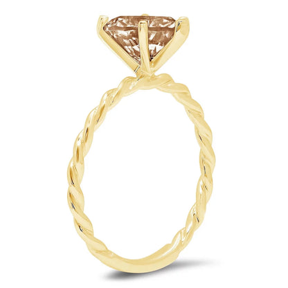 2.0Ct Heart Cut Brown Champagne Simulated Diamond 14K Yellow Gold Engraving Statement Anniversary Engagement Wedding Solitaire Ring Size 5